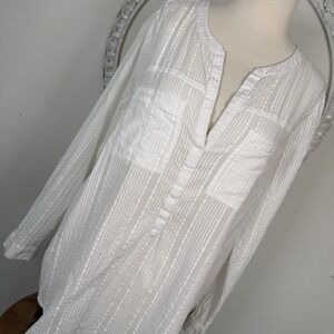 Lucky Brand Shirt Top Womens White Lagenlook Coastal Boho Beach Searsucker M
